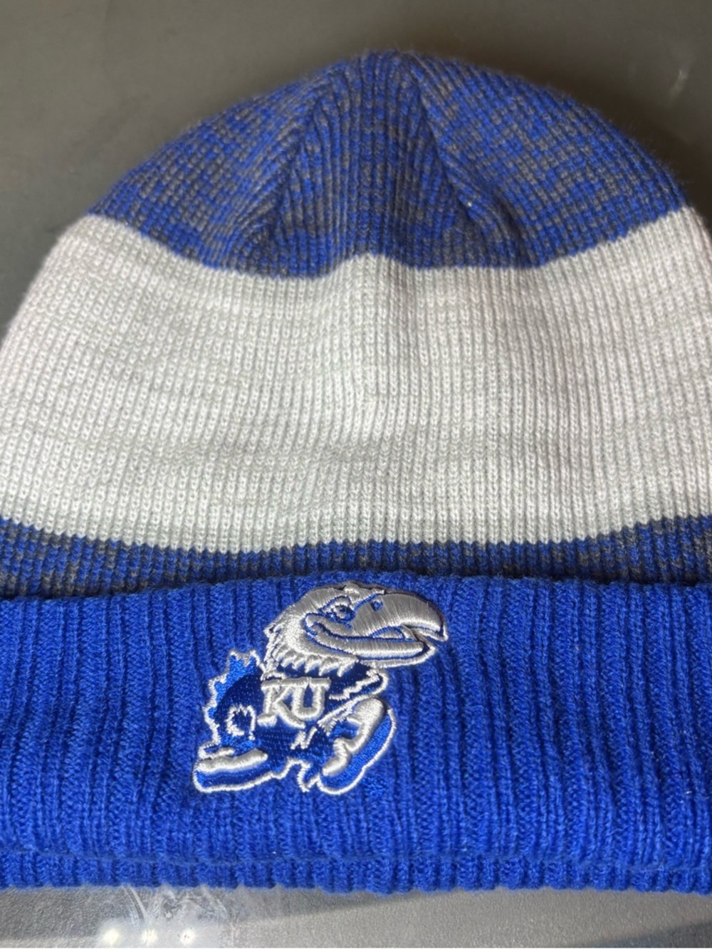 Top of the World KU Blue and White Striped Beanie